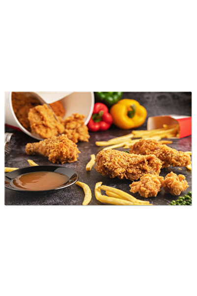 StoryGift Romania Tablou Canvas Delicii Culinare Pui Prajit Si Cartofi Pai Pe Fund De Ciment Neagra O Aventura C
