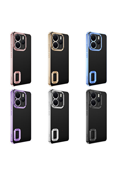 m.tk moveteck Xiaomi Redmi Note 14 4G Kılıf Tam Kamera Korumalı Metalik Renkli Kenar Yumuşak Şeffaf Silikon Lensli