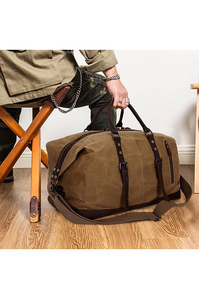 JOLAR. Men's Duffle Bag, Made of Canvas, Water Resistant, Khaki