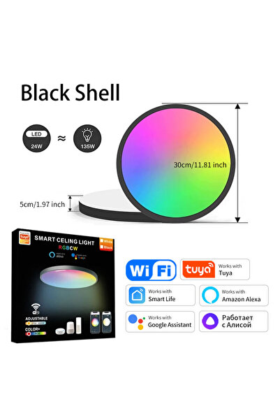 AVACOM مصباح سقف أسود Tuya WiFi Smart LED مصباح سقف 220 فولت RGB مصباح سقف قابل للتعتيم يعمل مع Alexa