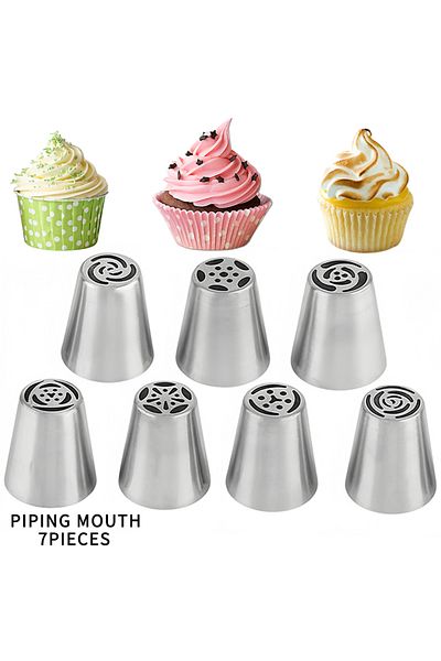 Choice 7pcs 7pcs Russian Decorating Nozzle Set 430 Stainless Steel Reusable Cake Cecorating Tools Baking Su
