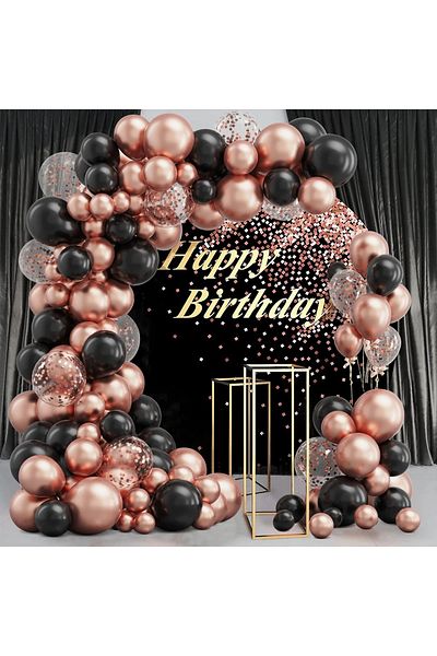 Choice as picture Black Rose Gold 97Pcs Black Metallic Rose Gold Balloons Garland Arch Kit Confetti Balloon