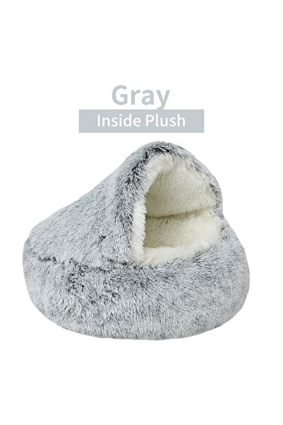 Choice سرير قطط دائري من القطيفة الناعمة من الداخل باللون الرمادي مقاس 50×50 ...