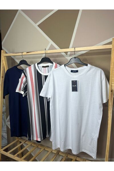 MFZ Giyim Κόκκινο Χρώμα Ανδρικό T-shirt Crew Neck 3 τεμαχίων