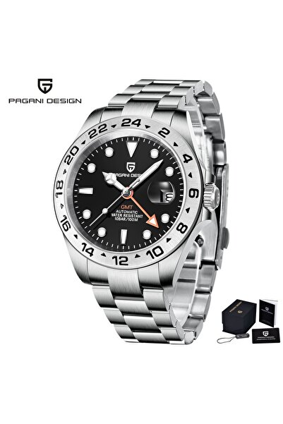 Choice ساعة باجاني ديزاين V2 2024 أوتوماتيكية ميكانيكية جديدة للرجال، فضية سوداء، GMT، 42 مم، ياقوت أزرق، ST