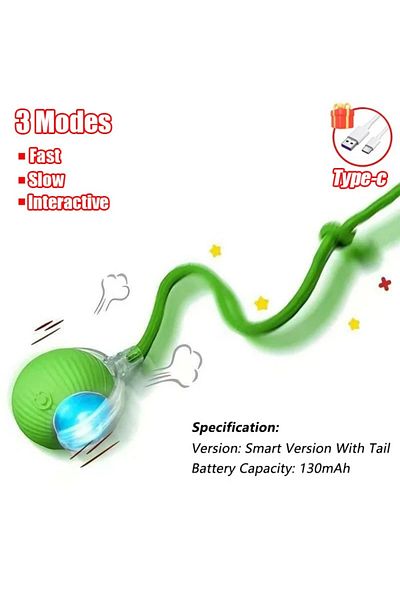 Choice Rope-green Cat Interactive Ball Toy Auto Rolling Ball With Tail Rechargeable Smart Pet Interactive T