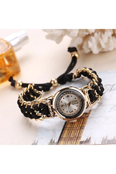Choice ساعة سوداء بتصميم بوهيمي أنيق بسوار منسوج إبداعي