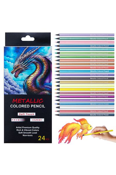 hopk 24 colors 24 Color Metallic Colored Pencils Drawing Sketching Set Painting Colour Pencils Art Suppli