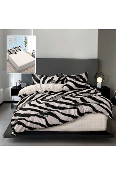 Pucioasa Lenjerie de pat din finet cu elastic, cearceaf pilota 200x220cm, 6 piese, dungi zebra