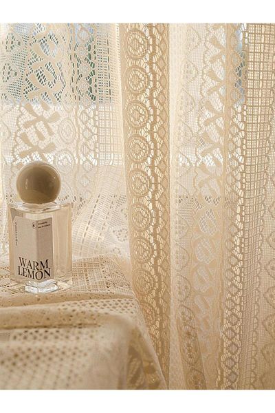 Choice Rod Pocket W140cm X H145cm Beige 1PC Japanese Boho Style Voile Tulle，Beige Vintage Argyle Geometric