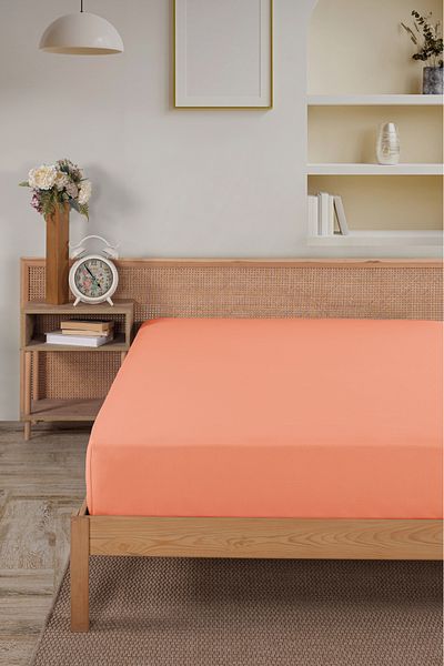 Karden Flower Premium 100% Cotton Double Combed Cotton Elastic Sheet - Salmon