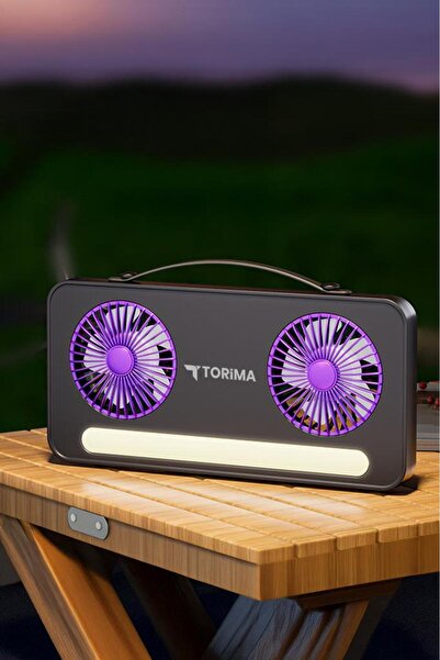 Torima F-23 Siyah LED Işıklı Çift Fanlı Mini Masaüstü Vantilatör 1200mAh Şarjlı Taşınabilir Fan