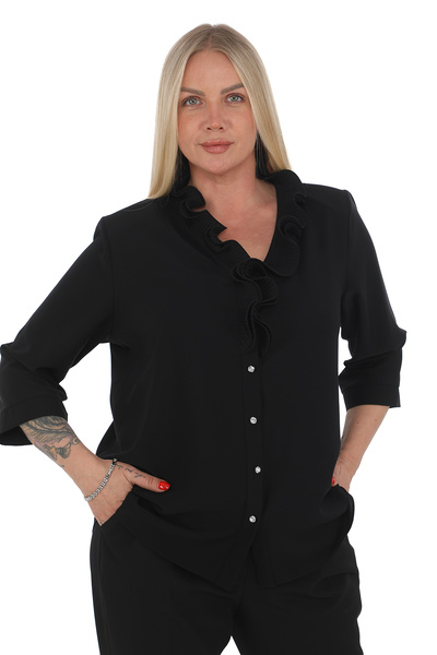 KİFAYET 16184 Yakası Fırfırlı 3/4 Kol Jesika Gömlek (R) (D104)