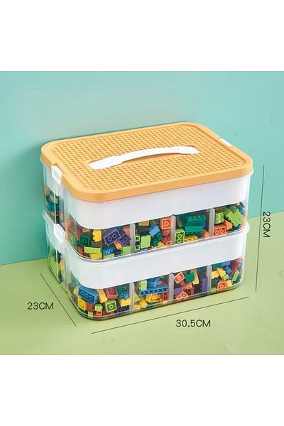 Choice 2 layer Yellow Stackable Building Block Storage Box Transparent Dustproof Moisture-proof Plastic Sto