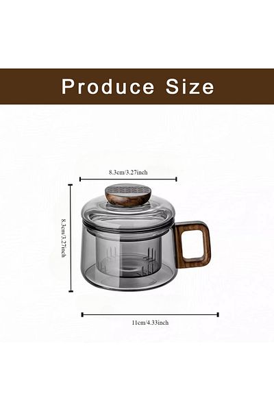 Choice 200ml Smoke Gray Wooden Handle Glass Teacup With Lid With Filter Cup Tea Water Separator Heatproof K