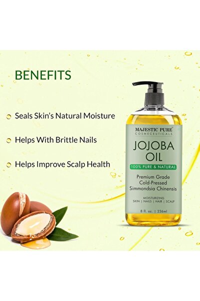 Majestıc Majestic Pure Organic Jojoba Oil - Large 236 ML 100% Pure and Natural, Cold-Pressed Moisturizing