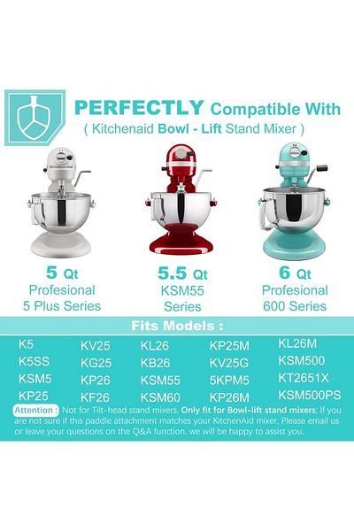 Choice Flat Beater For Kitchenaid 5-6 Quart Bowl-lift Stand Mixer, Airkitrep Polished Stainless Steel Pa...