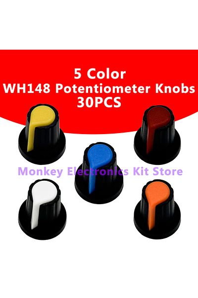 Choice 30PCS 5Color Lot WH148 Potentiometer knobs 15X17mm 6mm Potentiometer Plastic Knobs Cap 5 colors Y...