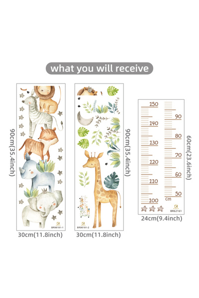 Choice ملصقات حائط من 3 قطع على شكل مسطرة ارتفاع حيوانات كرتونية من Ruller181...