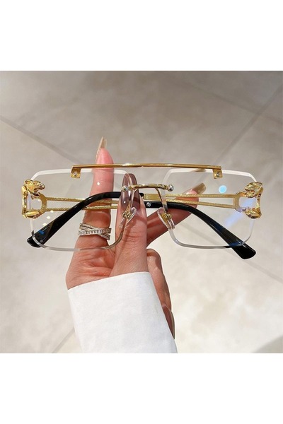 Choice 1228-C4 ذهب شفاف زوج من النظارات الشمسية بدون إطار بحافة مقطوعة بالماس...