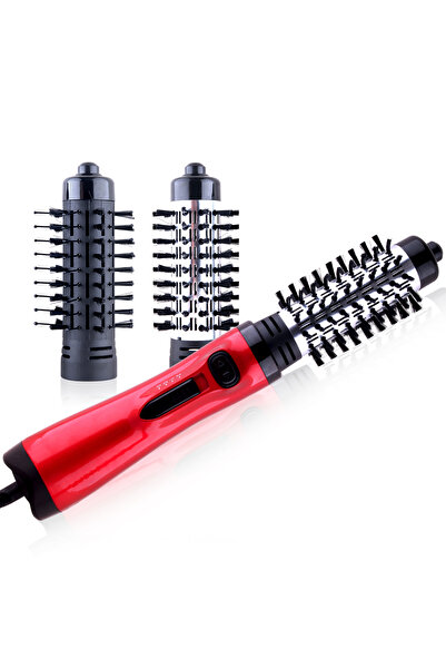Choice فرشاة مجفف الشعر ذات المقبس الأوروبي باللون الأحمر، فرشاة دوارة بالهواء الساخن، ثلاثة في واحد، تُستخدم لفرد الشعر وتشكيله