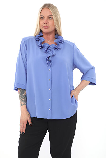 KİFAYET 16184 Yakası Fırfırlı 3/4 Kol Jesika Gömlek (R) (D104)