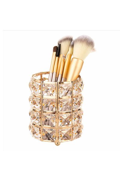 PUFO Fabulous Elegant Stand Organizer For Makeup Brushes, Lipsticks, Jewelry, Metallic, 12 Cm, Gold