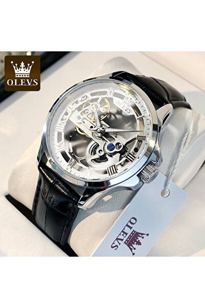 Choice Silver White OLEVS 6661 Full Transparant Skelton Flywheel Automatic Me...