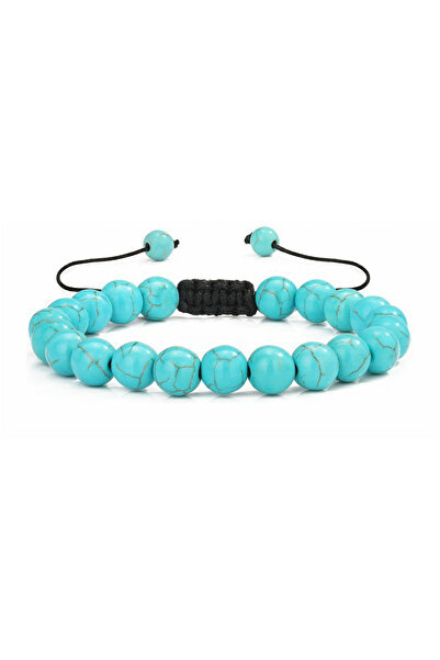 Choice سوار فيروزي عصري منسوج قابل للتعديل بطول 19.5 سم، مصنوع يدويًا من أحجا...