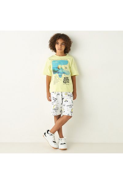 Juniors Graphic Print Shorts With Drawstring Closure