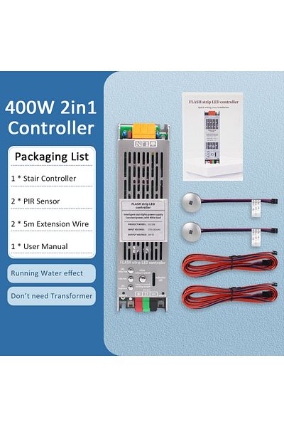 MJJC 2in1 Controller Only 2in1 Stair Light Controller with Motion Sensor 24v 400W Delay OFF Staircase Hal