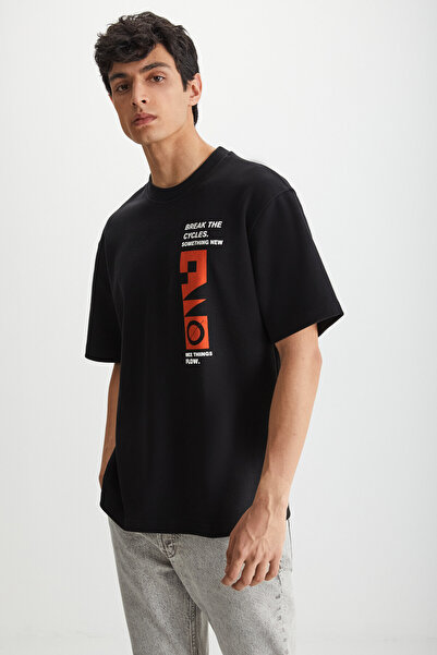 GRIMELANGE Ramadanp008 Men's 100% Cotton Printed Black T-Shirt