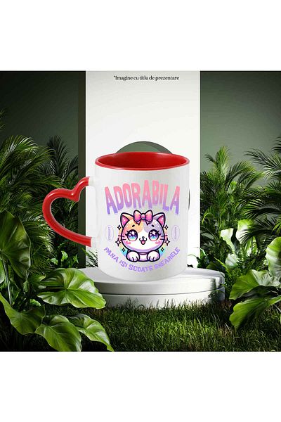 StoryGift Romania Cana Cu Pisica Multicolor Cu Funda Si Ochii Stralucitori Text Adorabila Pana Isi, Cu ,stg