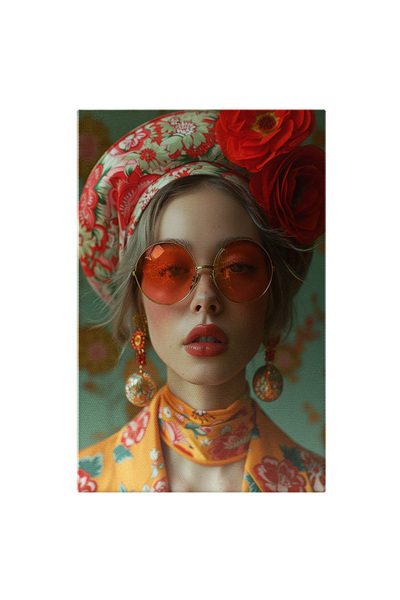 StoryGift Romania Tablou Canvas: Femeie Cu Cercei Rotunzi Si Paru Blond Cu Ochelari Si Buzele Mari Pictura Digi