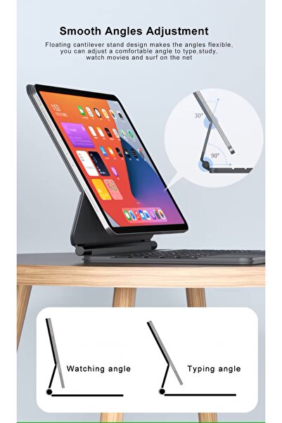 DUHALINE İpad Pro 11" Uyumlu Manyetik Magic Keyboard Katlanır Işıklı Klavyeli Tablet Kılıf+ Dokunmatik Kalem