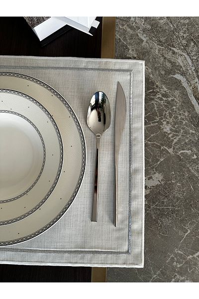 NURHAN HOME COLLECTION 2 Pieces Silver Color Double Row Embroidered American Service