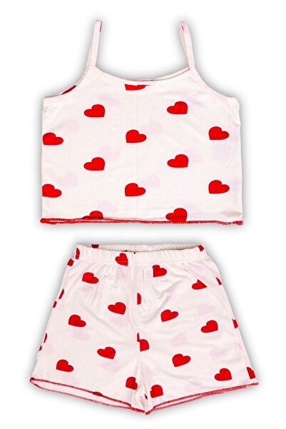 Beniizle Kalpli Ve Çizgili Askılı Üst, Şort 2'li Kız Çocuk Pijama Takımı
