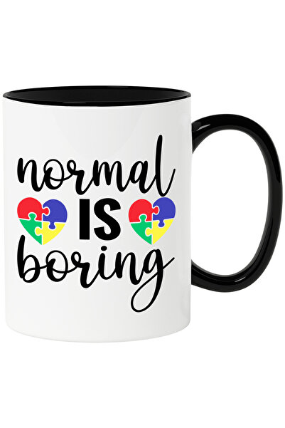 StoryGift Romania Cana Cu Textul "normal Is Boring" - Normal E Plictisitor Cu Maner Negru, Cu Maner Negru Stg