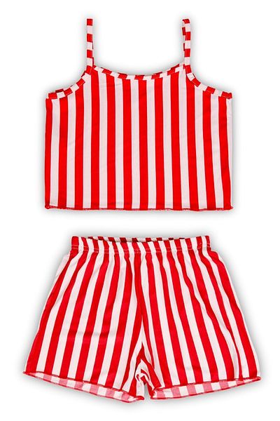 Beniizle Heart and Striped Suspender Top, Shorts 2-Piece Girls' Pajama Set