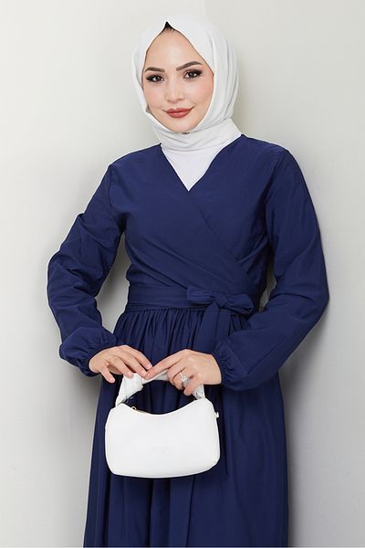 Bestenur Tie-Up Blouse Skirt Double Set 1465 - Navy Blue