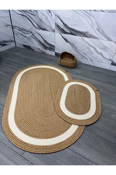 Türkmen Ev Tekstil Комплект за баня от юта и ракита, голям, 4 части, комплект постелки за баня, кошница за баня, постелка, комплект кошници