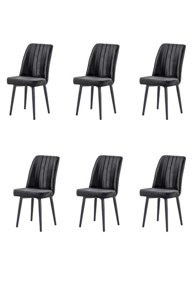 Puklife 6 Adet Marino Sandalye Siyah Kaplama Metal Ayak, Siyah Renk Sırt