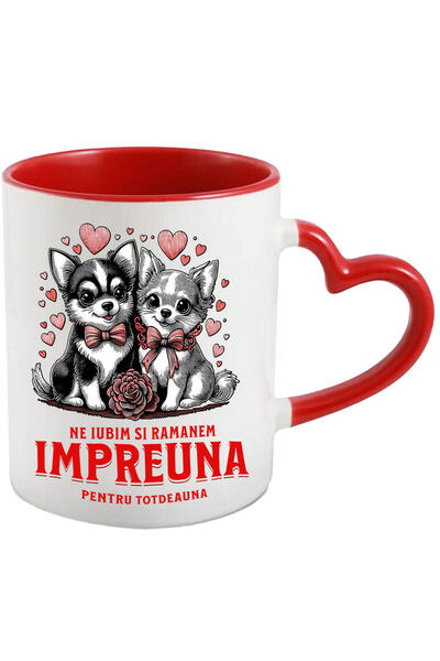 StoryGift Romania Cana Cu Portret Cuplu Caini Cu Funde Rosii Text Ne Iubim Si...
