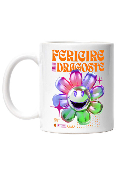 StoryGift Romania Cana Cu Floare Colorata Vesela Text Fericire Dragoste Natur...