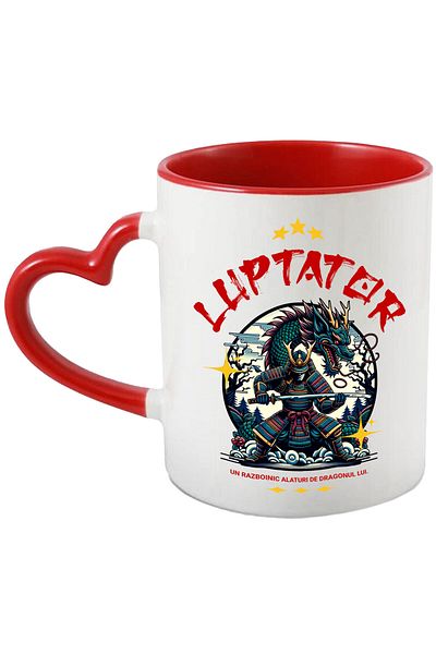 StoryGift Romania Cana Cu Luptator Cu Armura Si Sabie Cultura Chinezeasca Dragon Imens Text Un Raz, Cu Maner Inim Stg