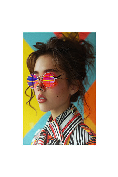 StoryGift Romania Tablou Canvas: Femeie În Stil Disco, Pregătită Să Petreacă In Mod Colorat - Ochelari Colorați