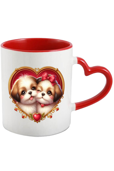 StoryGift Romania Cana Cu O Catelusa Si Un Catel De Talie Mica | Ilustratie | Blanosi | Cadru In F, Cu Maner Inim Stg