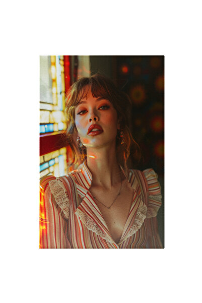 StoryGift Romania Tablou Canvas: Attractive Women Cu Ruj Aprins Rosu Si Cerce...