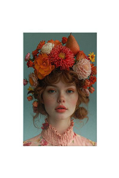 StoryGift Romania Tablou Canvas Vise Florale Și Armonie În Culoare Părul Fetei Împodobit Cu Flori Și Fructe Tomna