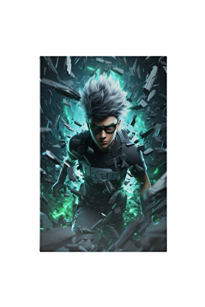 StoryGift Romania Tablou Canvas: Baiat Malefic Cu Privire Rea Si Parul Gri Trecand Intr-o Lumina Verde-albastra